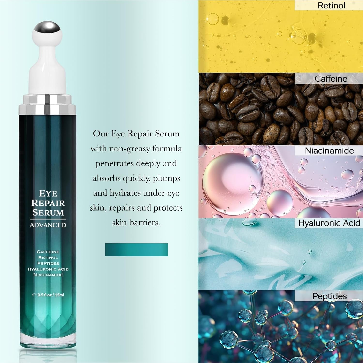 Under Eye Cream for Dark Circles and Puffiness, Eye Serum with Caffeine, Retinol