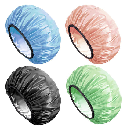 Shower Cap,4-Pack Large Shower Caps for Women Long Hair, Premium Soft Silky Satin Reusable Hair Cap for All Hair Lengths and Big Hairstyles