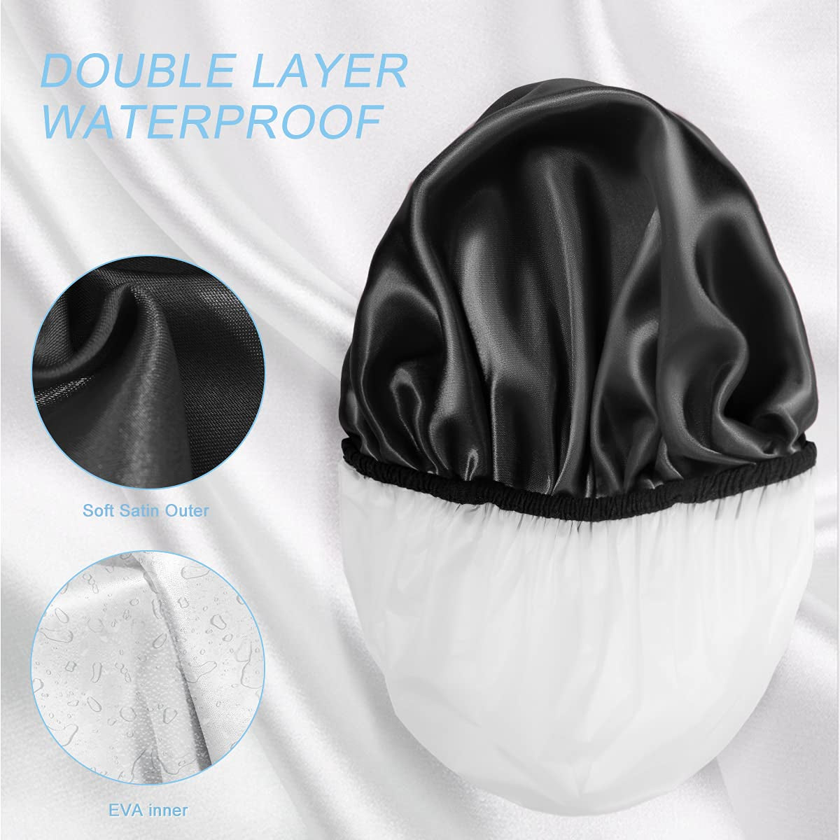 Shower Cap,4-Pack Large Shower Caps for Women Long Hair, Premium Soft Silky Satin Reusable Hair Cap for All Hair Lengths and Big Hairstyles