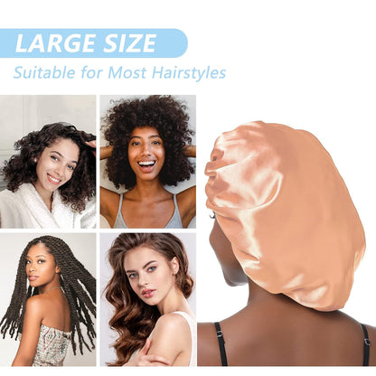 Shower Cap,4-Pack Large Shower Caps for Women Long Hair, Premium Soft Silky Satin Reusable Hair Cap for All Hair Lengths and Big Hairstyles