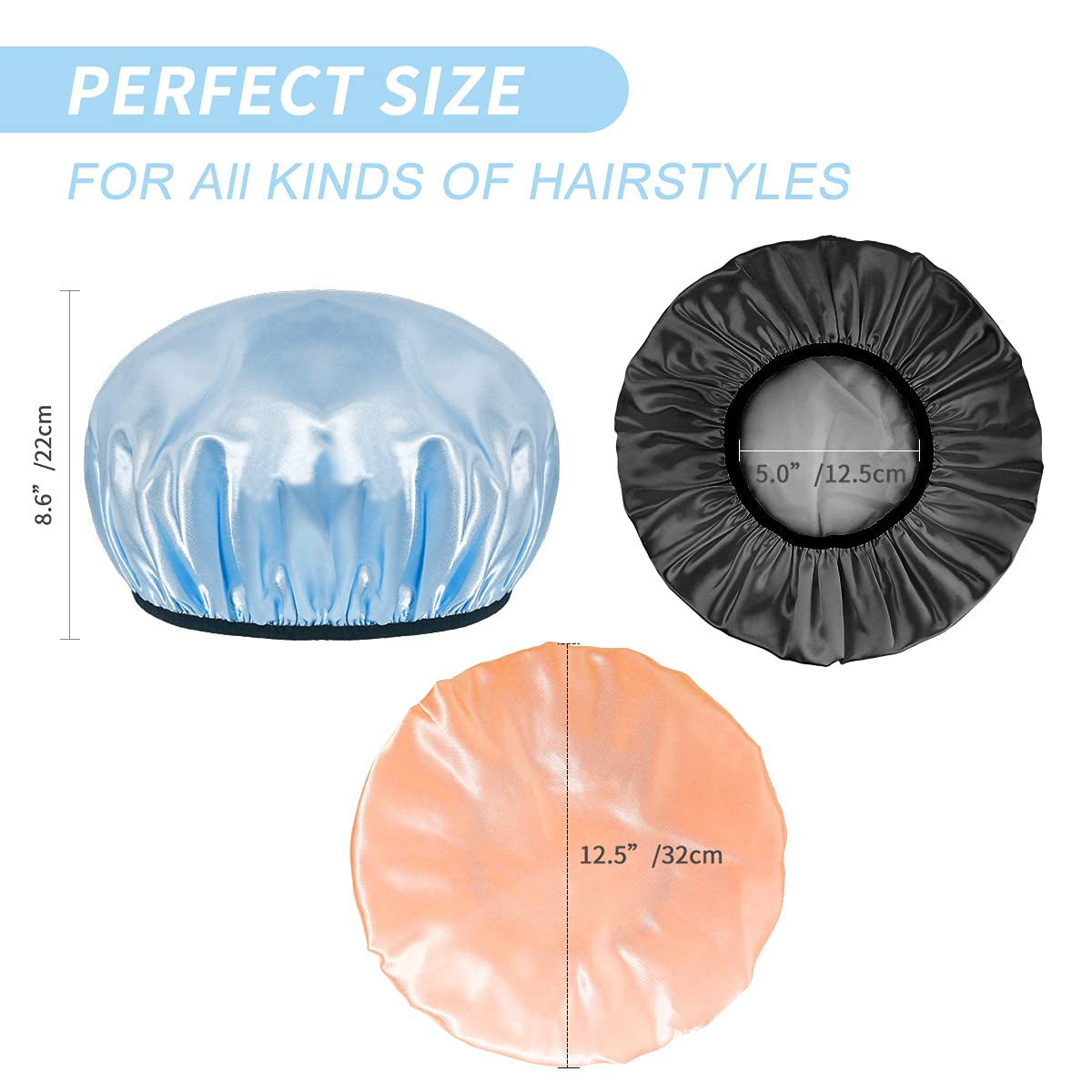 Shower Cap,4-Pack Large Shower Caps for Women Long Hair, Premium Soft Silky Satin Reusable Hair Cap for All Hair Lengths and Big Hairstyles