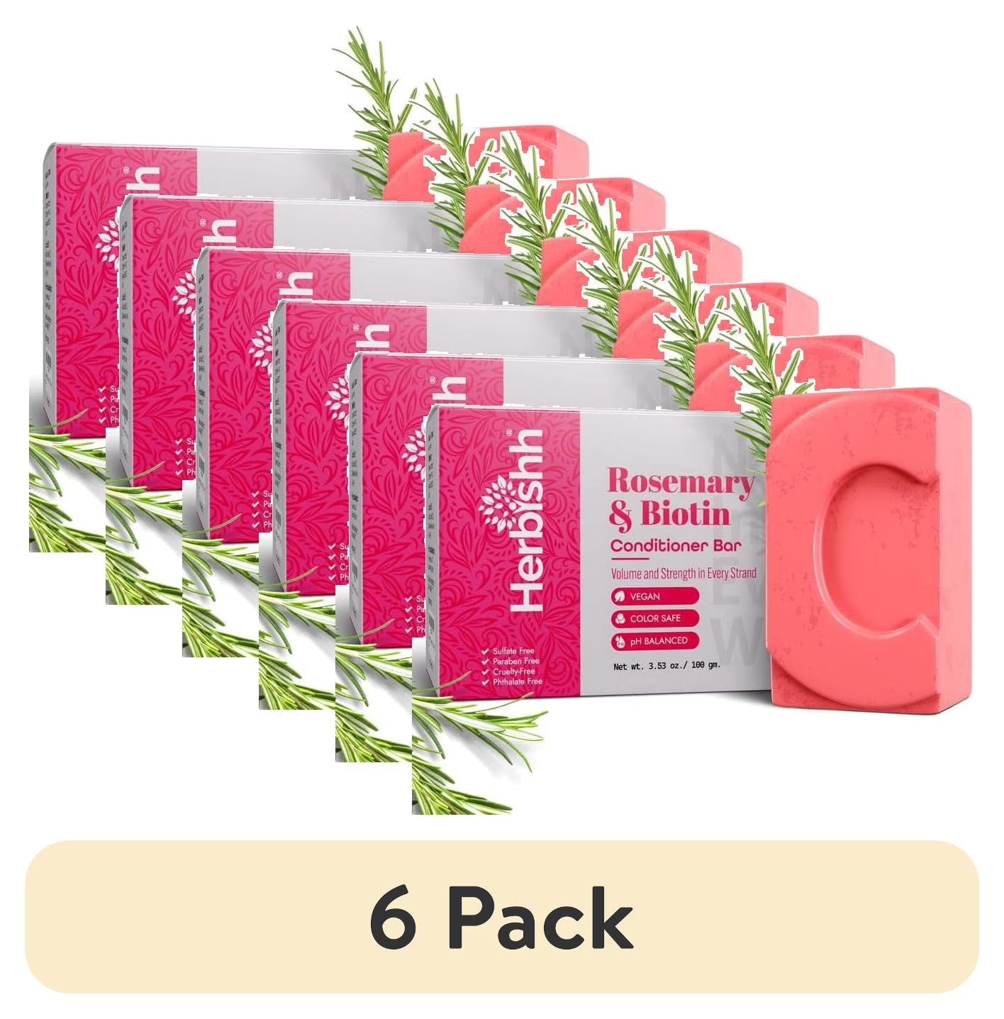 (6 Pack)  Rosemary Conditioner Bar for Hair Growth, Volumizing Solid Conditioner, Strengthening Biotin Bar, Cleansing Soap for Women & Men, Ideal for Curly & Straight Hair Vegan & Sulfate-Free 3.53 Oz