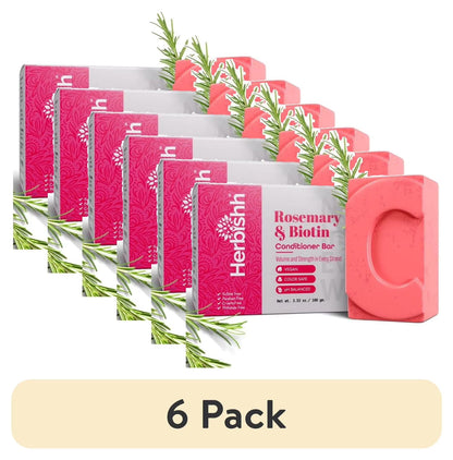 (6 Pack)  Rosemary Conditioner Bar for Hair Growth, Volumizing Solid Conditioner, Strengthening Biotin Bar, Cleansing Soap for Women & Men, Ideal for Curly & Straight Hair Vegan & Sulfate-Free 3.53 Oz