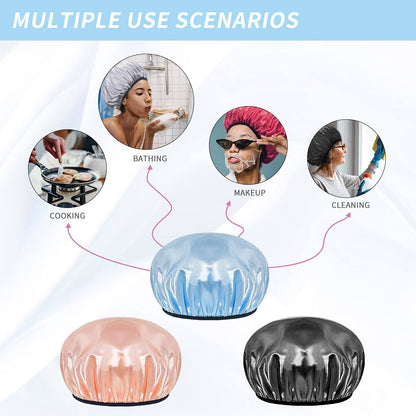 Shower Cap,4-Pack Large Shower Caps for Women Long Hair, Premium Soft Silky Satin Reusable Hair Cap for All Hair Lengths and Big Hairstyles