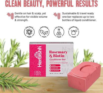 (6 Pack)  Rosemary Conditioner Bar for Hair Growth, Volumizing Solid Conditioner, Strengthening Biotin Bar, Cleansing Soap for Women & Men, Ideal for Curly & Straight Hair Vegan & Sulfate-Free 3.53 Oz